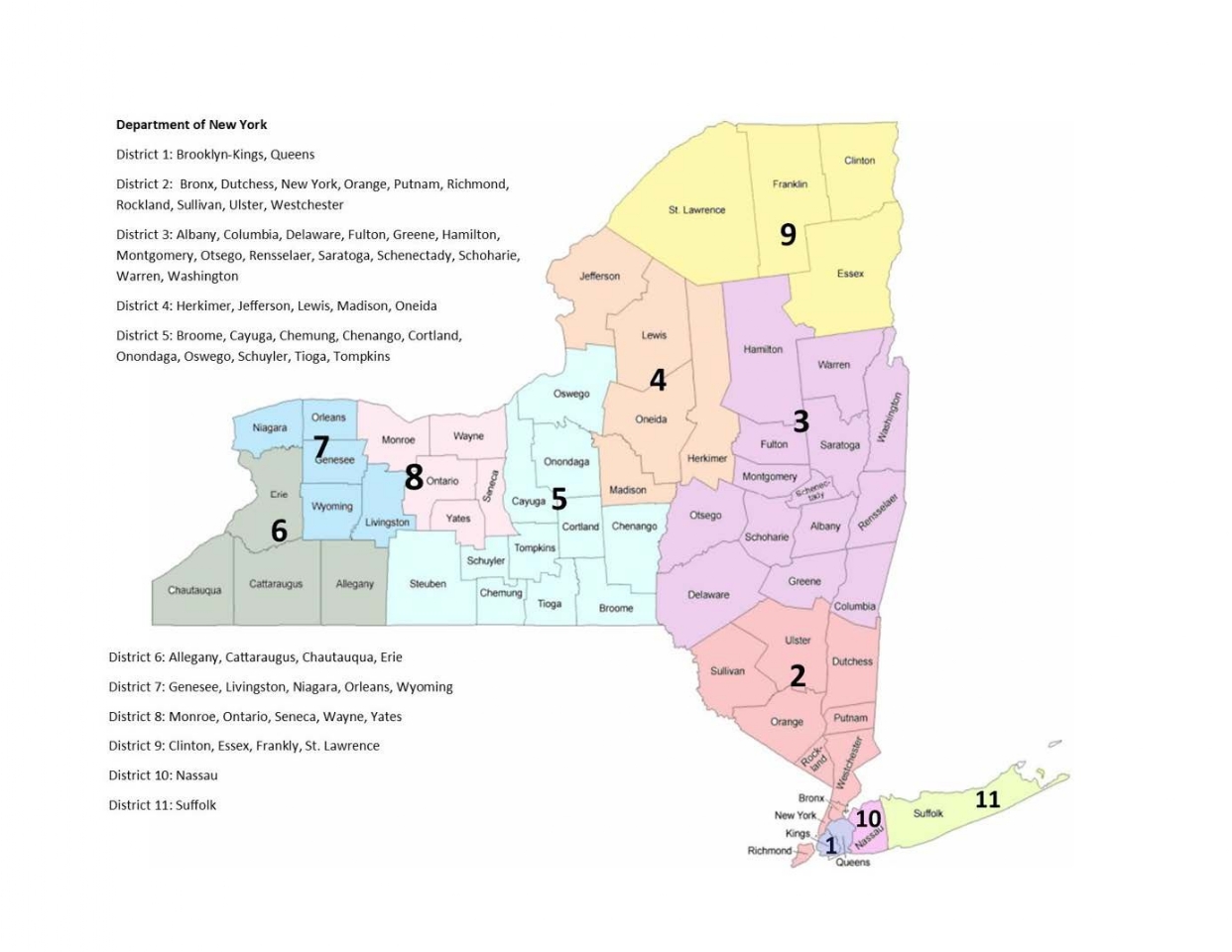 VFW Auxiliary Department of NY District Map