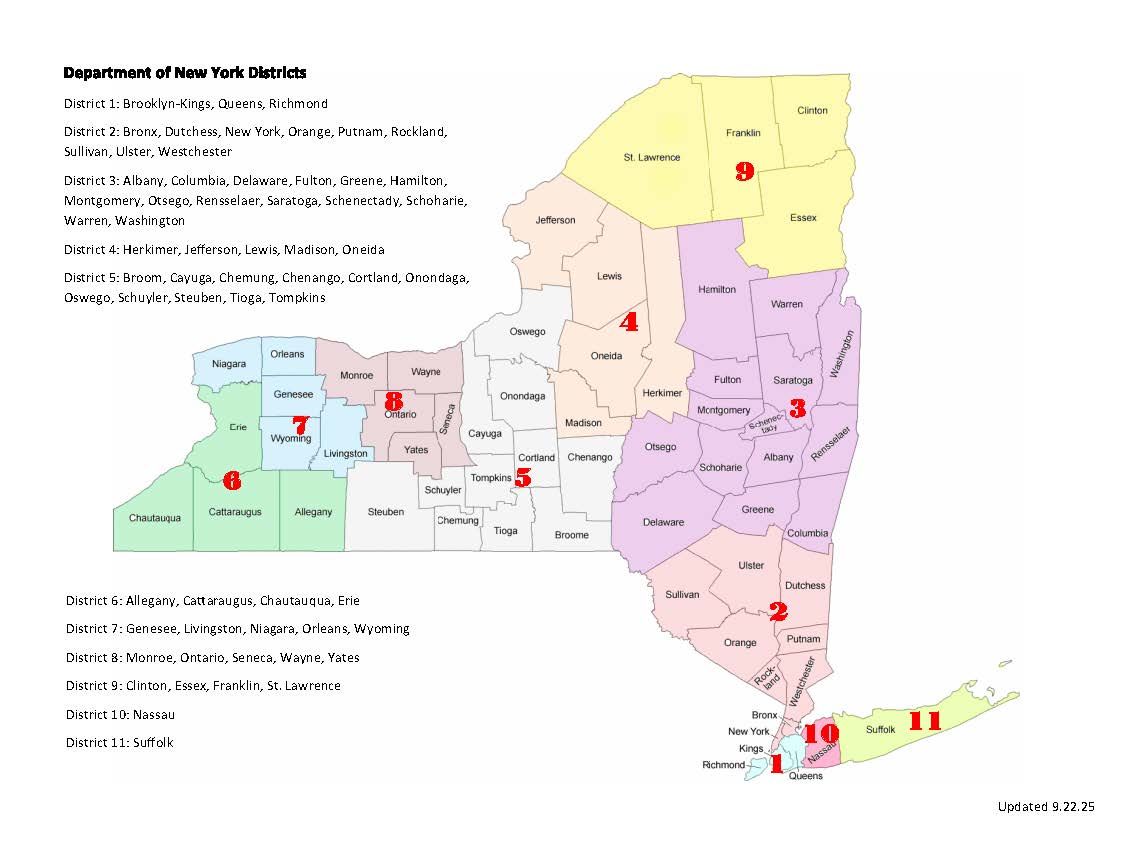 VFW Auxiliary Department of NY District Map